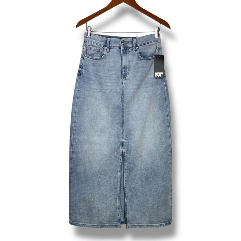 NWT DKNY Light Wash Denim Maxi Skirt with Slit